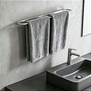 Porta Toalha De Banho Premium Agata Em Aço Inox 65cm Para Banheiro Acessório Grego Metal