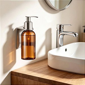 Suporte Agata Em Aço Inox Dispensador De Frasco Líquido Para Banheiro, Pia, Box e Lavabo Acessório Grego Metal