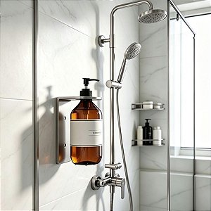Suporte Agata Em Aço Inox Dispensador De Frasco Líquido Para Banheiro, Pia, Box e Lavabo Acessório Grego Metal