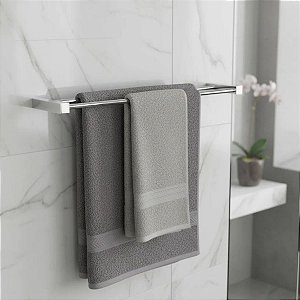 Porta Toalhas Duplo Quadrado 42cm Troia Suporte Parede Banheiro Grego Metal