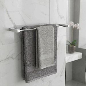 Porta Toalhas Duplo Quadrado 62cm Troia Suporte Parede Banheiro Grego Metal