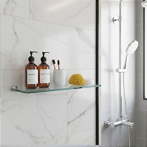 Prateleira Porta Shampoo Orion Suporte De Vidro Para Banheiro, Pia E Box Acessório Grego Metal