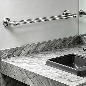 Porta Toalha Duplo Premium Atenas Suporte Canopla 65cm Para Banheiro Acessório Grego Metal