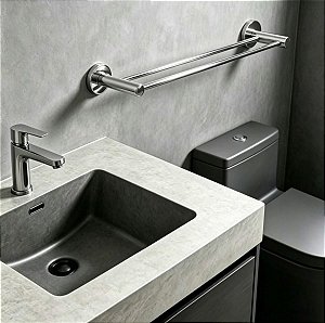 Porta Toalha Duplo Atenas Suporte Canopla 45cm Para Banheiro, Box, Pia e Lavabo Acessório Grego Metal