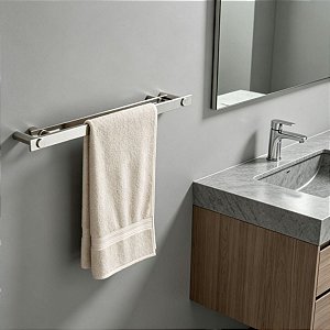 Porta Toalha Duplo Premium Patmos Toalheiro Em Aço Inox Escovado 75cm Para Banheiro Acessório Grego Metal
