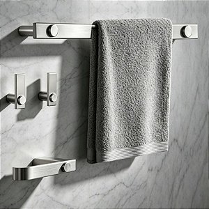 Kit De Acessórios Para Banheiro Patmos Em Aço Inox Escovado 4 Peças Grego Metal