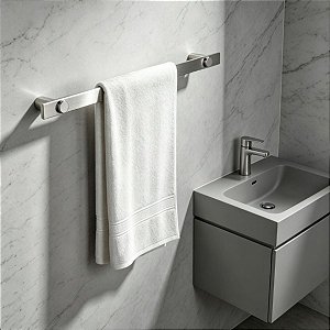 Porta Toalha Banho Premium Patmos Toalheiro Aço Inox Escovado 75cm Acessório Grego Metal