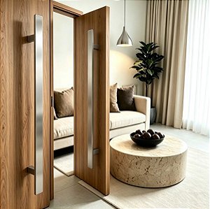 Puxador de Porta Duplo Inox Escovado Perseu para Porta, Vidro, Correr, Pivotante Grego Metal