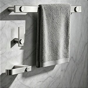 Kit De Acessórios Para Banheiro Patmos Aço Inox Prata Escovado Pia, Box e Lavabo Grego Metal