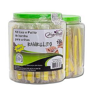 Kit lixa ouro e palito de bambu - 100 unidades