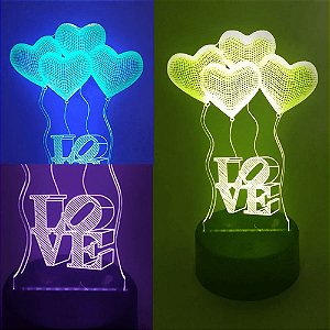 Luminária de Mesa de LED 3D Criativa Love Amor Coração / Luz Noturna Decorativa