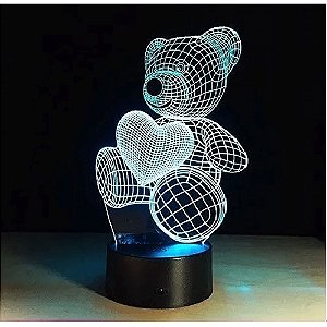 Luminária de Mesa de LED 3D Criativa Urso Ursinho Coração / Luz Noturna Decorativa