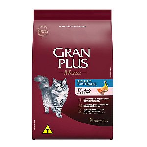Ração GranPlus Menu Gatos Adultos Castrados Salmão e Arroz 10,1 kg pac. indiv de 1 kg