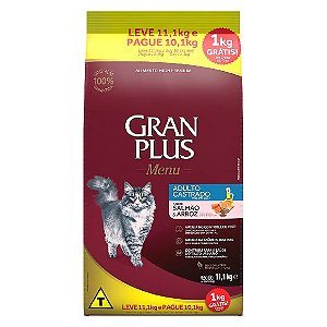 Ração Gran Plus Menu Gatos Adultos Castrados Salmão e Arroz 10,1kg + 1kg Grátis