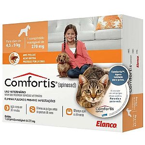 Antipulgas Comfortis 270 mg - Cães de 4,5 a 9Kg e Gatos de 2,8 a 5,4Kg 1 comprimido