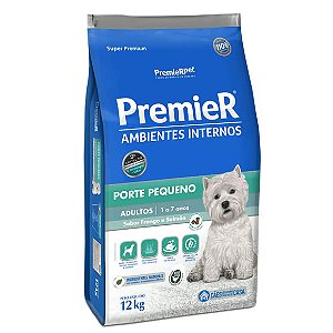 Ração Premier Ambientes Internos Cães Adultos Raças Pequenas Frango e Salmão 12 kg