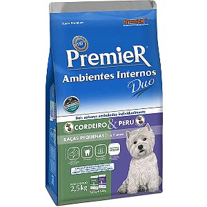 Ração Premier Ambientes Internos Duo Cordeiro e Peru Cães Adultos de Raças Pequenas 2,5 kg