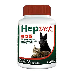 Hepvet: suplemento para o metabolismo do seu pet 30 Comprimidos