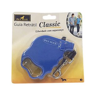 Guia Retrátil Classic Azul Pet Flex até 5kg - 2m