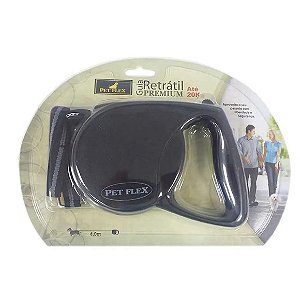 Guia Retrátil Premium Preta Pet Flex Até 20kg - 4 M
