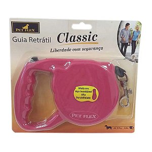 Guia Retrátil Classic Rosa Pet Flex até 15kg - 3m