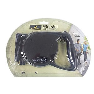 Guia Retrátil Premium Preta Pet Flex Até 25kg - 3 M