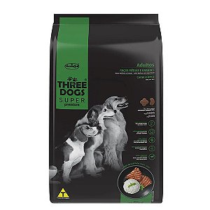 Ração Three Dogs Adultos Médios e Grandes Carne e Arroz 3 kg