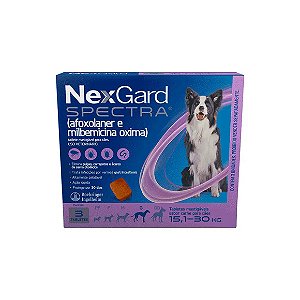 NexGard Spectra Antipulgas e Vermífugo Cães 15,1kg a 30kg 3 tabletes
