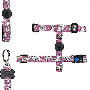 Kit H Para Cachorro Turma da Mônica 03 - Peitoral + Guia P