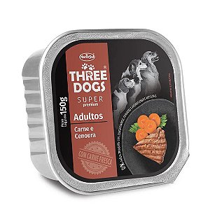 Ração Úmida Three Dogs Patê Adultos Carne e Cenoura 150 g