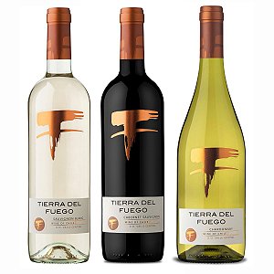 Kit Vinhos Chilenos Tierra del Fuego Clássico Sauvignon Blanc Cabernet Sauvignon e Chardonnay 3x750ml