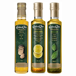 Kit Azeites Condimentados Italianos Costa D'oro Trufa Negra Limão e Manjericão 3x250ml