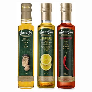 Kit Azeites Condimentados Italianos Costa D'oro Trufa Negra Limão e Pimenta 3x250ml