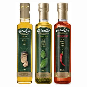 Kit Azeites Condimentados Italianos Costa D'oro Trufa Negra Manjericão e Pimenta 3x250ml