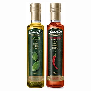 Kit Azeites Condimentados Italianos Costa D'oro Manjericão e Pimenta 2x250ml