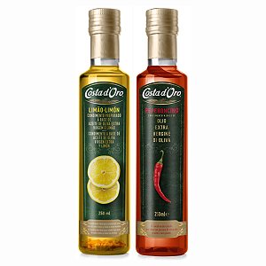 Kit Azeites Condimentados Italianos Costa D'oro Limão Siciliano e Pimenta Vermelha 2x250ml