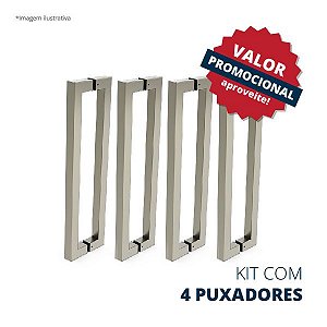 Puxador duplo modelo Munique - aço inox (kit com 4 pares)