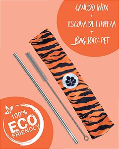 Kit Canudo inox com escova e Bag - Tigre Animal Print