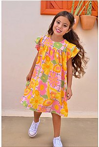Vestido Infantil Flores Amarelo