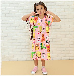 Vestido Infantil Animais Rosa