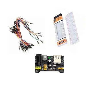 Kit Protoboard 830 + Jumper 65 Peças + Fonte Ajustavel