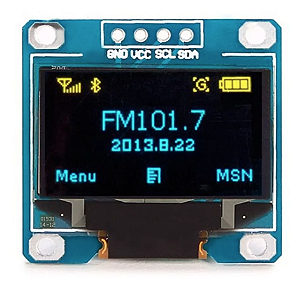 DISPLAY LCD OLED I2C 0.96" AZUL COM AMARELO Y/B SSD1306