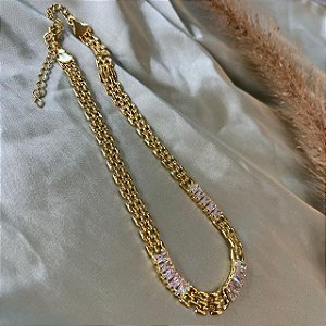 CHOKER MALHA/BAGUETE DOURADA