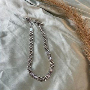 CHOKER MALHA/BAGUETE RODIO BRANCO