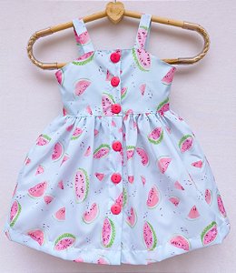 Vestido infantil doce melancia - Botões - Coleção encato