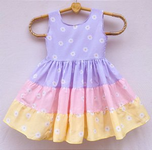 Vestido infantil tricolor margaridas - Coleção encanto