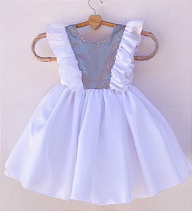 Vestido infantil com paetê branco - Modelo babado