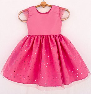 Vestido infantil especial coleção mundo rosa - Super estrela