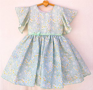Vestido infantil Coleção Oi Verão - Floriu em margaridas verde