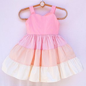 Vestido infantil Coleção Oi Verão - Tricolor degrade em rosa